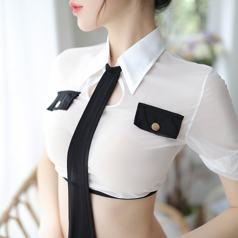 连体领带教官制服套装 透视露腰 英姿性感-美咻咻商城