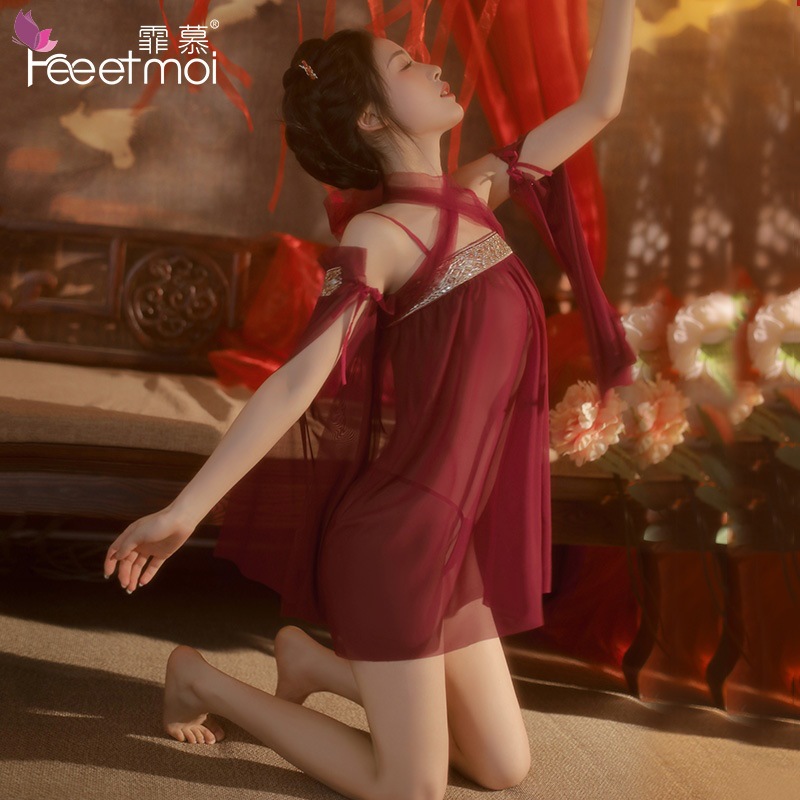 珠片织带开衩露臀红娘装 古风汉服 纯欲肚兜-美咻咻商城