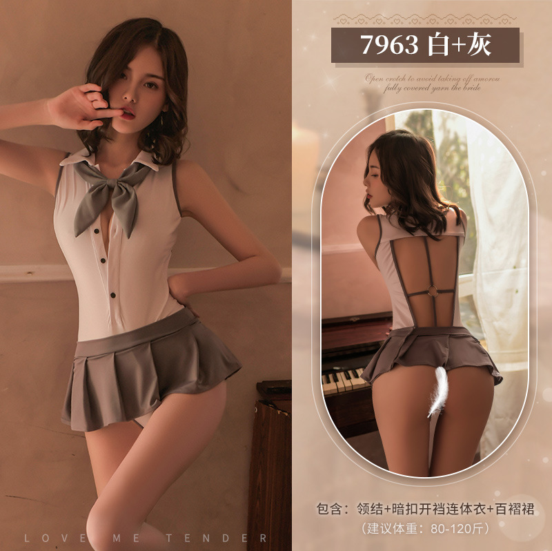 学院风露背连体衣JK制服 清纯领结 百褶短裙-美咻咻商城