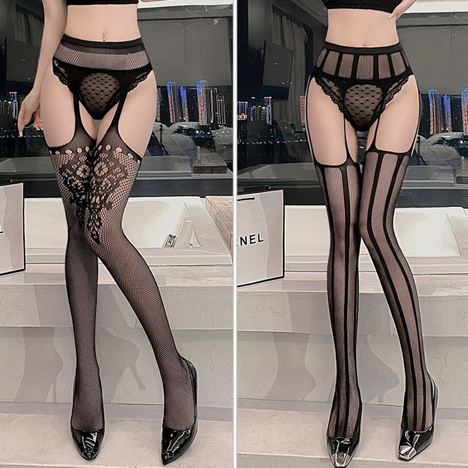 网眼吊带一体袜两款可选 尽现纤长美腿 镂空花纹-美咻咻商城