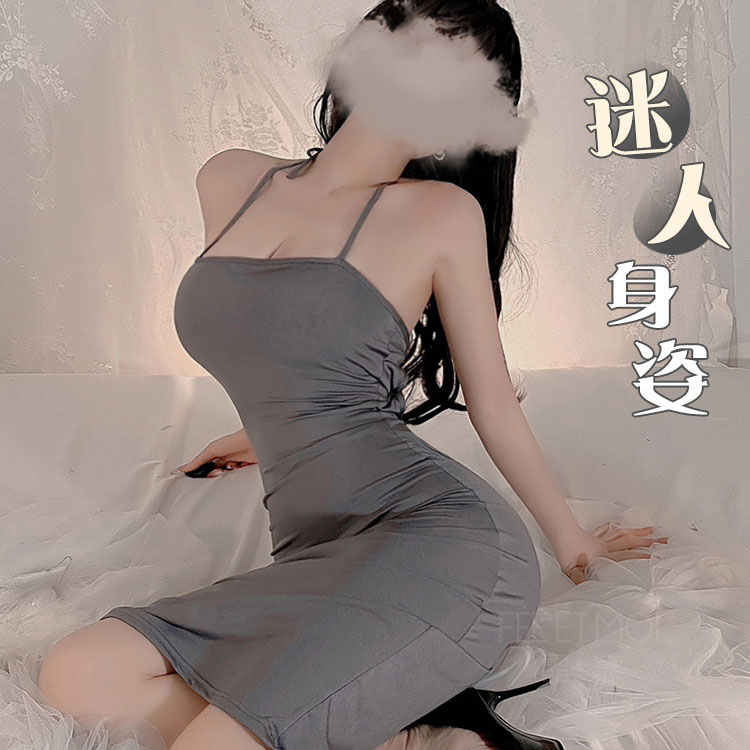 冰丝吊带包臀裙 美背交叉绑带 诱惑翘臀-美咻咻商城