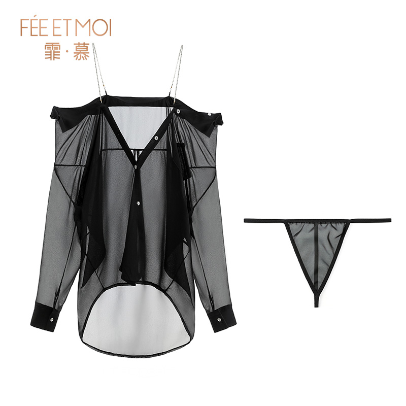 水钻肩带半透明两穿衬衫 慵懒性感男友风-美咻咻商城