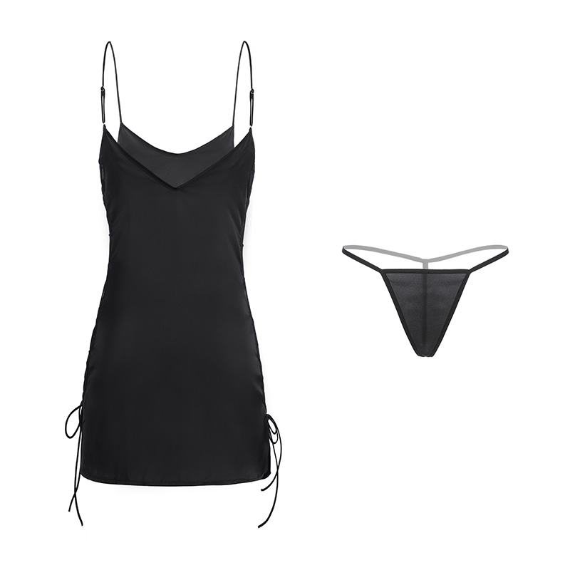 两侧交叉系带仿真丝睡裙 性感侧漏-美咻咻商城