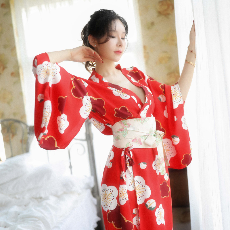 日式少女长款羽织和服套装 浪漫樱花 性感深V-美咻咻商城
