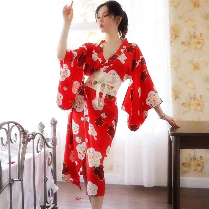 日式少女长款羽织和服套装 浪漫樱花 性感深V-美咻咻商城