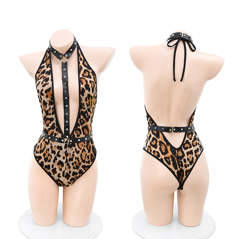狂魅野豹吊袜连体衣 铆钉缀饰 风情露背-美咻咻商城