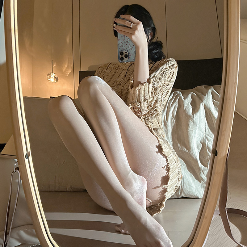 漫天星珠光开裆连裤丝袜 修身美腿 丝滑微闪-美咻咻商城