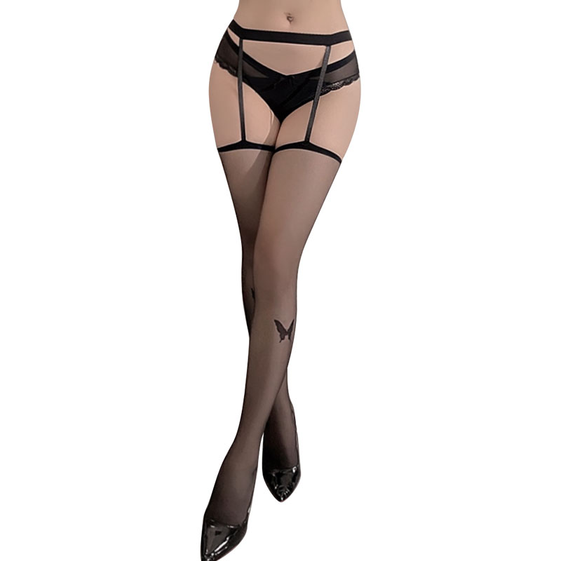 蝴蝶提花连腰吊带一体丝袜 轻盈舒适 勾勒修长腿型-美咻咻商城