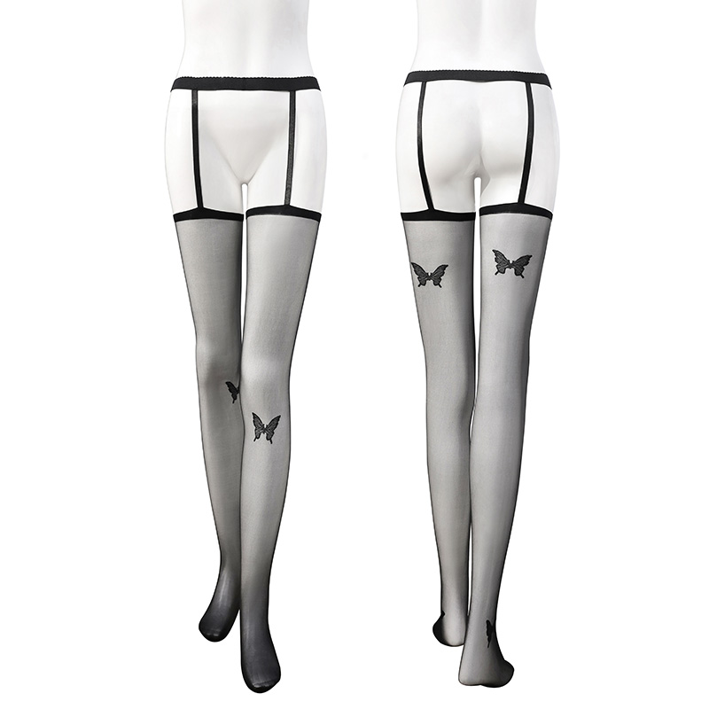 蝴蝶提花连腰吊带一体丝袜 轻盈舒适 勾勒修长腿型-美咻咻商城