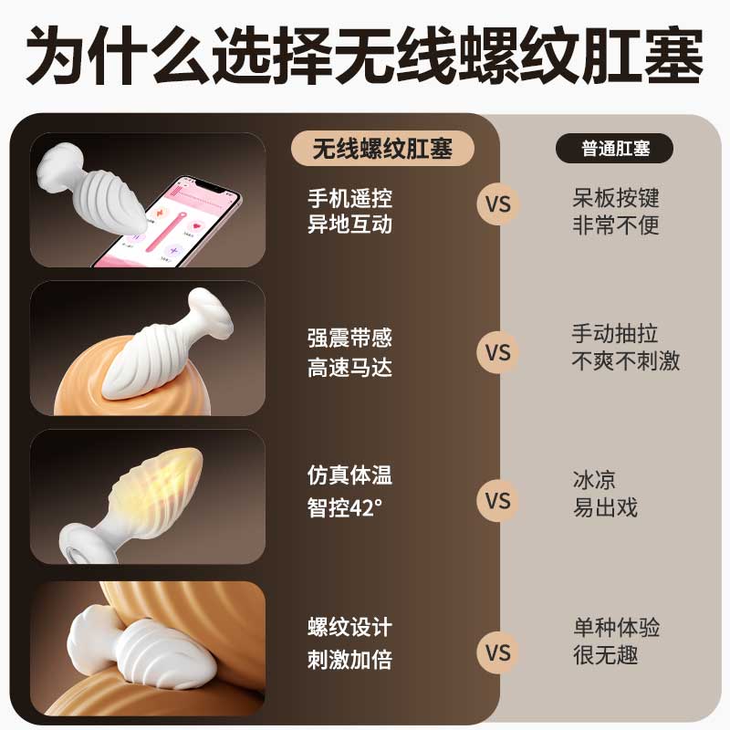 无线螺纹肛塞后庭前列腺按摩器 手机遥控 震动加温-美咻咻商城