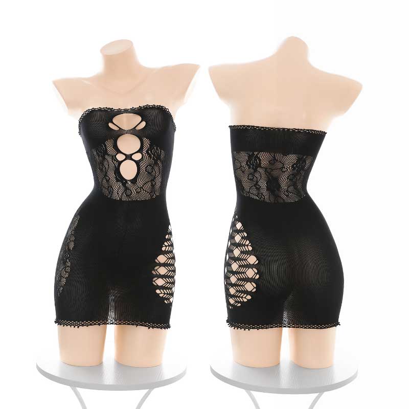 镂空露胸抹胸包臀连身网衣 性感纯欲-美咻咻商城