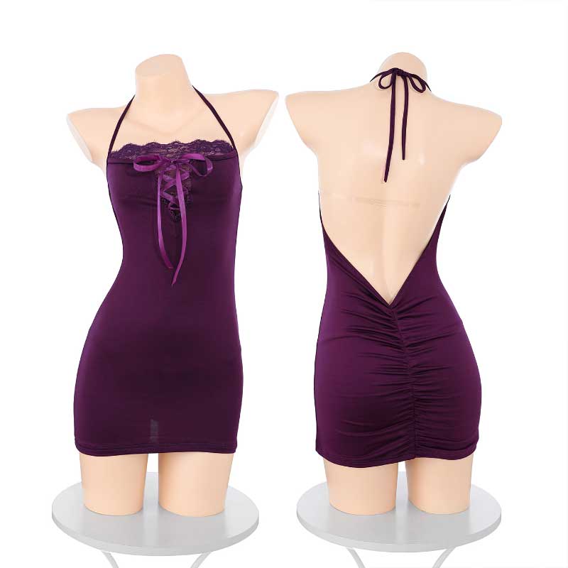 暗夜迷情蕾丝透胸露背裙 贴身包臀-美咻咻商城