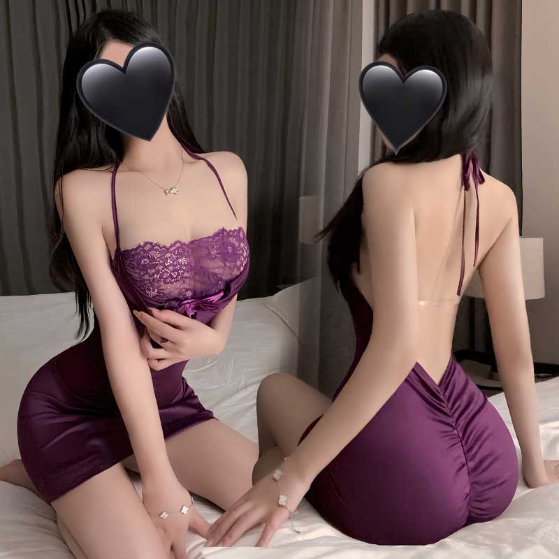 暗夜迷情蕾丝透胸露背裙 贴身包臀-美咻咻商城