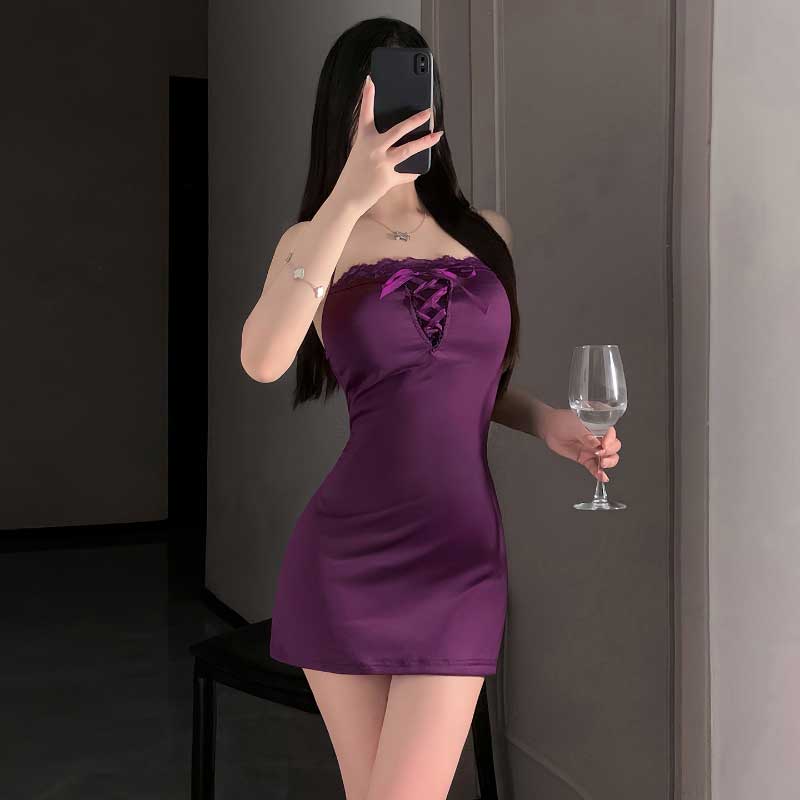 暗夜迷情蕾丝透胸露背裙 贴身包臀-美咻咻商城