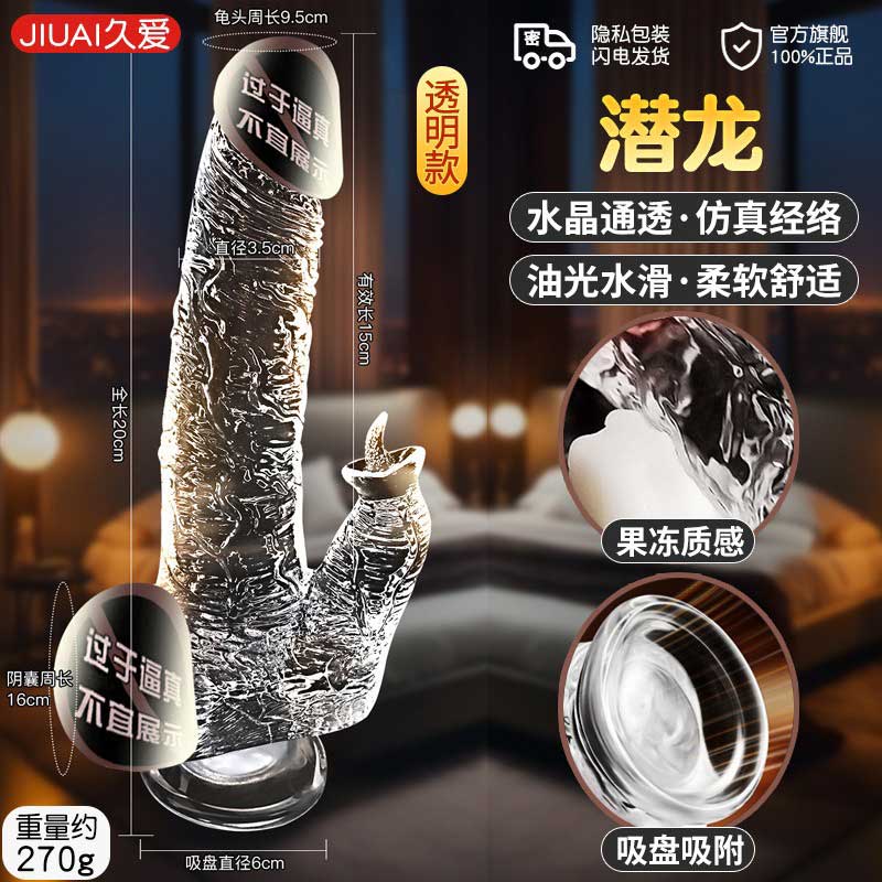 仿真手动水晶透明阳具 水滑通透 柔软舒适-美咻咻商城