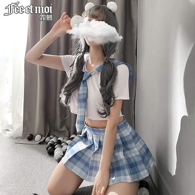 霏慕 日系格子纯情学生装jk制服百褶裙套装带学生袜-美咻咻商城