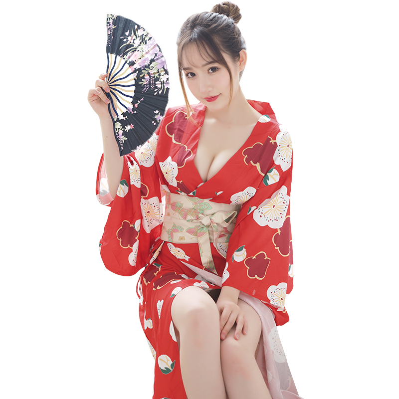 日式樱花少女深V长款羽织和服套装-美咻咻商城